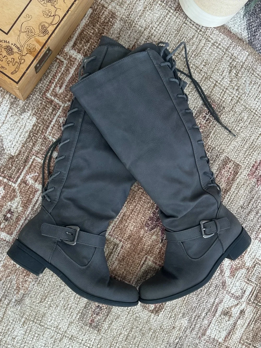 XOXO Women’s Tall Riding Boots Gray Mykie A Boots Size 6M